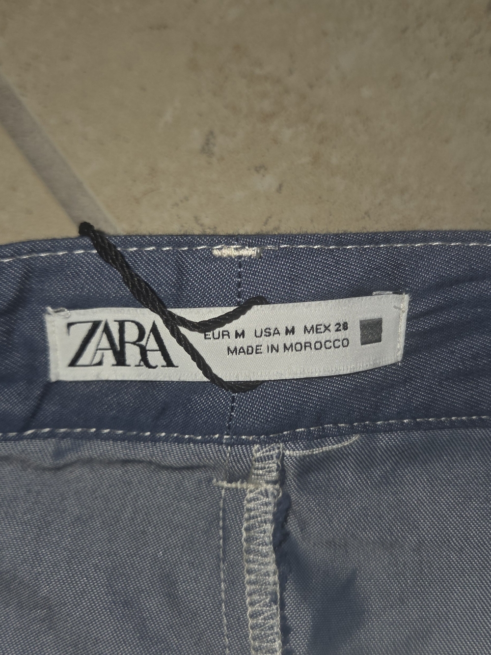 Zara Navy High-Waist Belted Shorts with Stich Detailing Cotton Blend Sz M - Picture 2 of 6